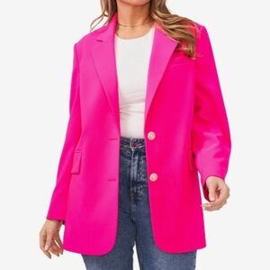 Vince Camuto Hot Pink Notch Collar Poly Base Blazer Size 12 NWT